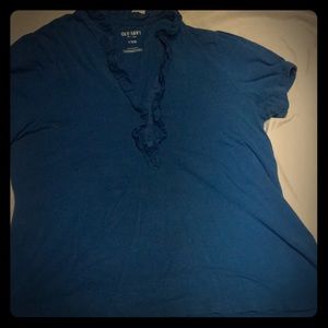 Blue Top with ruffles around neckline